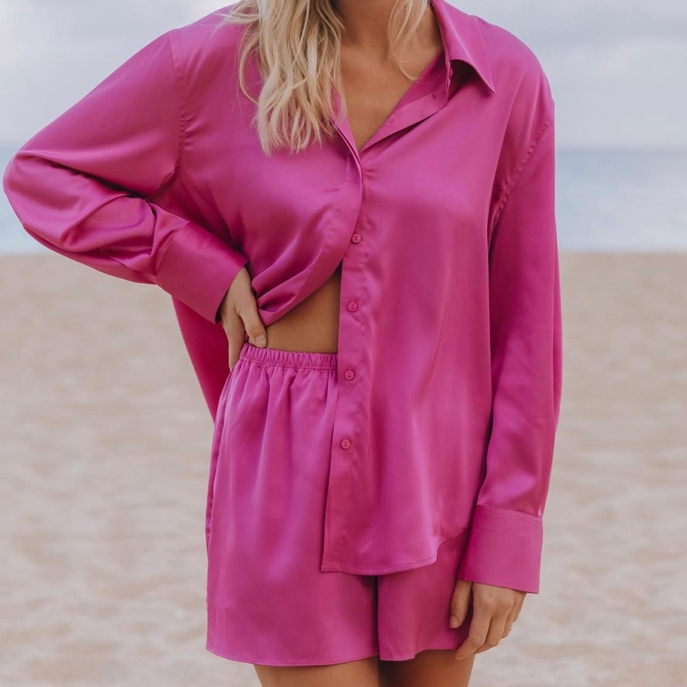 Daily drills pants and long sleeve silk top set